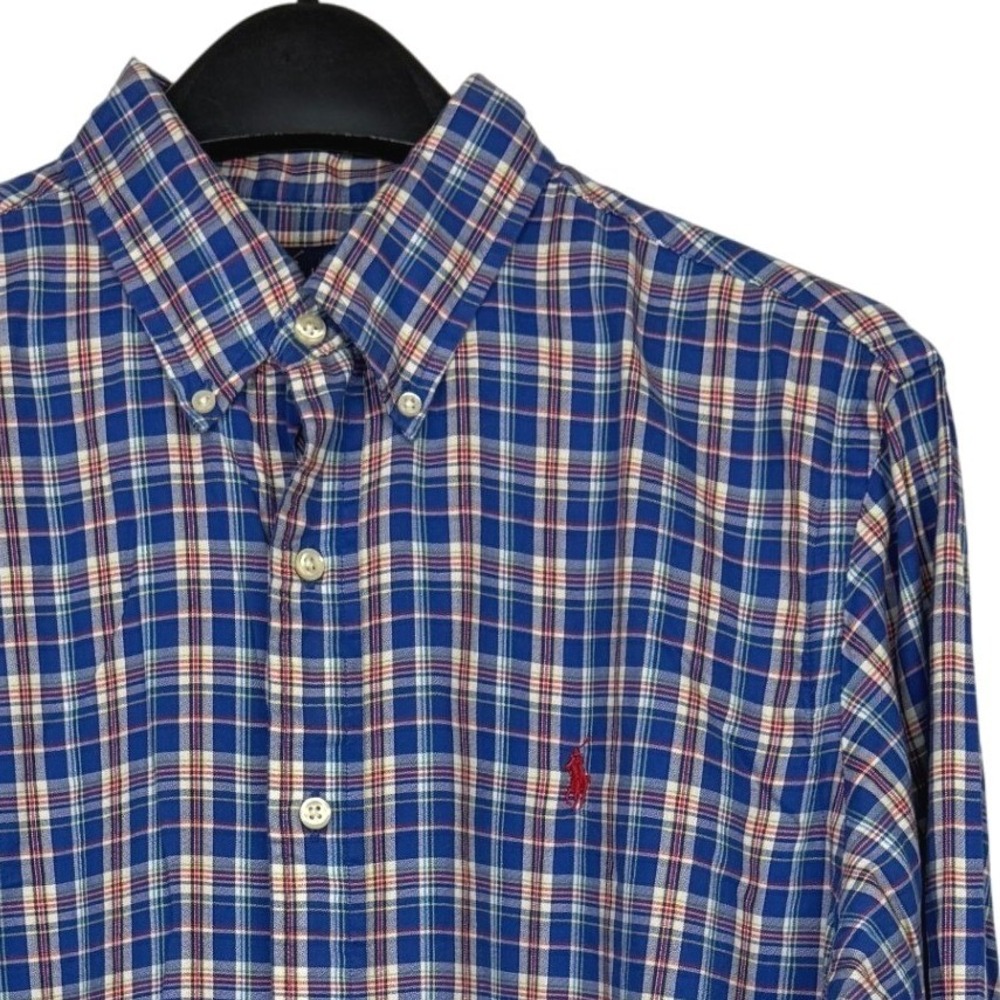 Polo Ralph Lauren Plaid Button Down Shirt Mens L Cotton Blue Plaid Long Sleeve